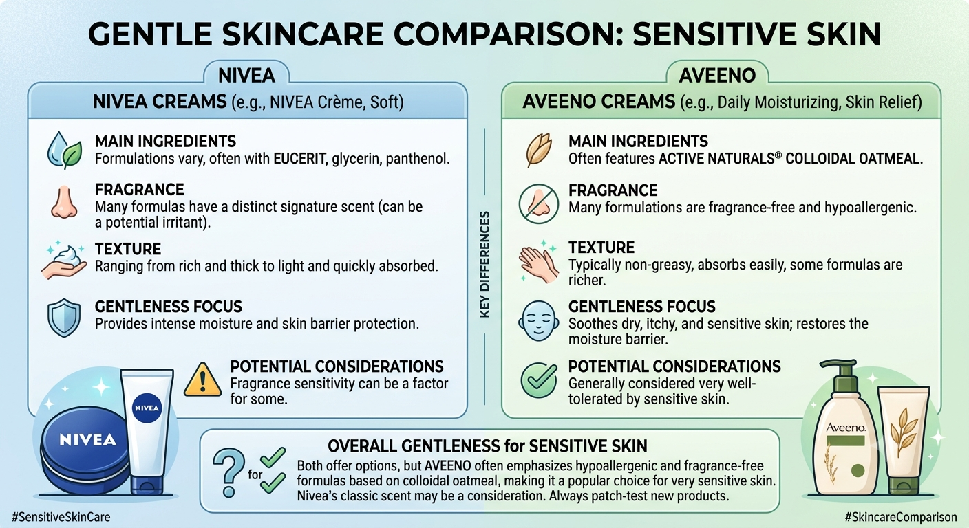 i have sensitive skin. how gentle are nivea’s creams compared to aveeno?